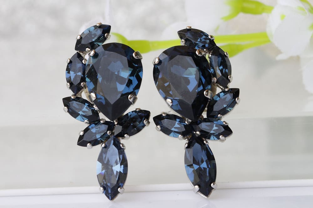 Buy Blue Navy Earrings, Navy Blue Studs, Dark Blue Earrings, Blue Crystal  Bridal Earrings, Blue Navy Crystal Earrings, Bridesmaids Earrings Online in  India - Etsy